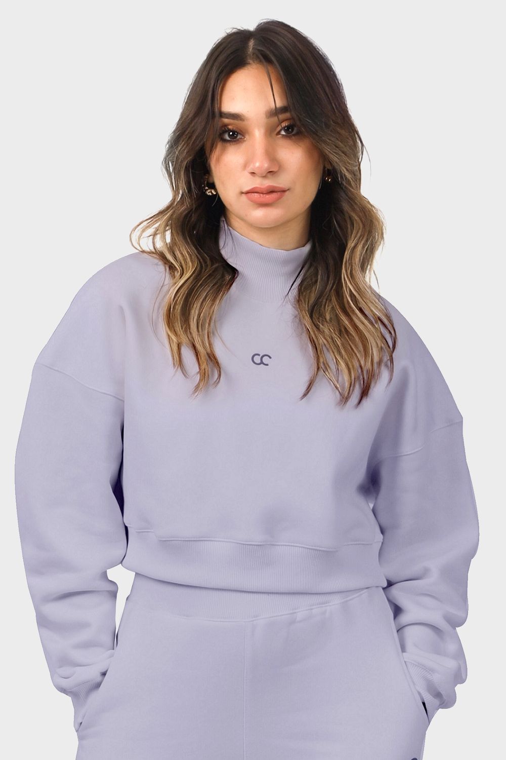 High Neck Crop Sweatshirt - سويت شيرت قصير برقبة عالية