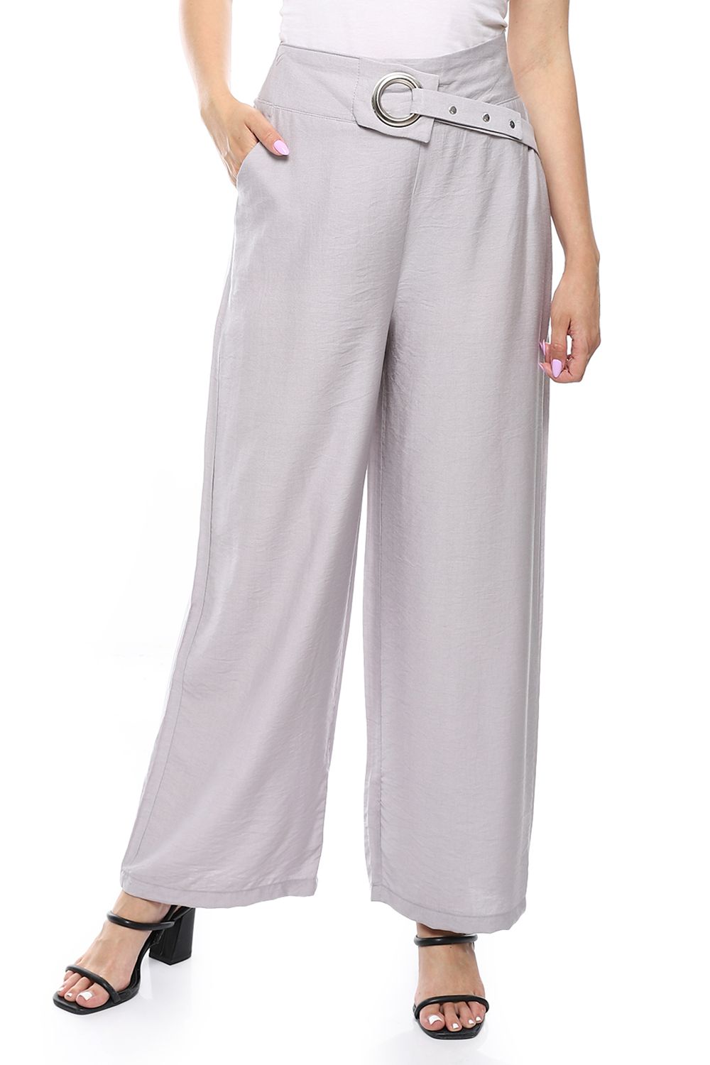 Wide Leg Pants with Buckle Belt