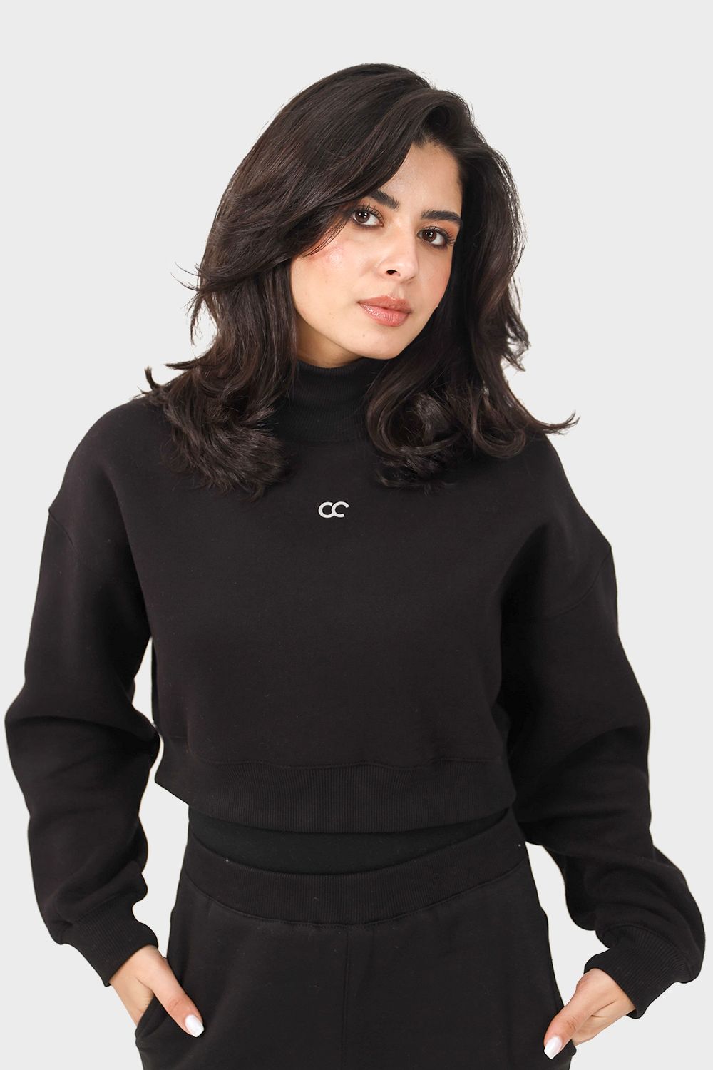 High Neck Crop Sweatshirt - سويت شيرت قصير برقبة عالية
