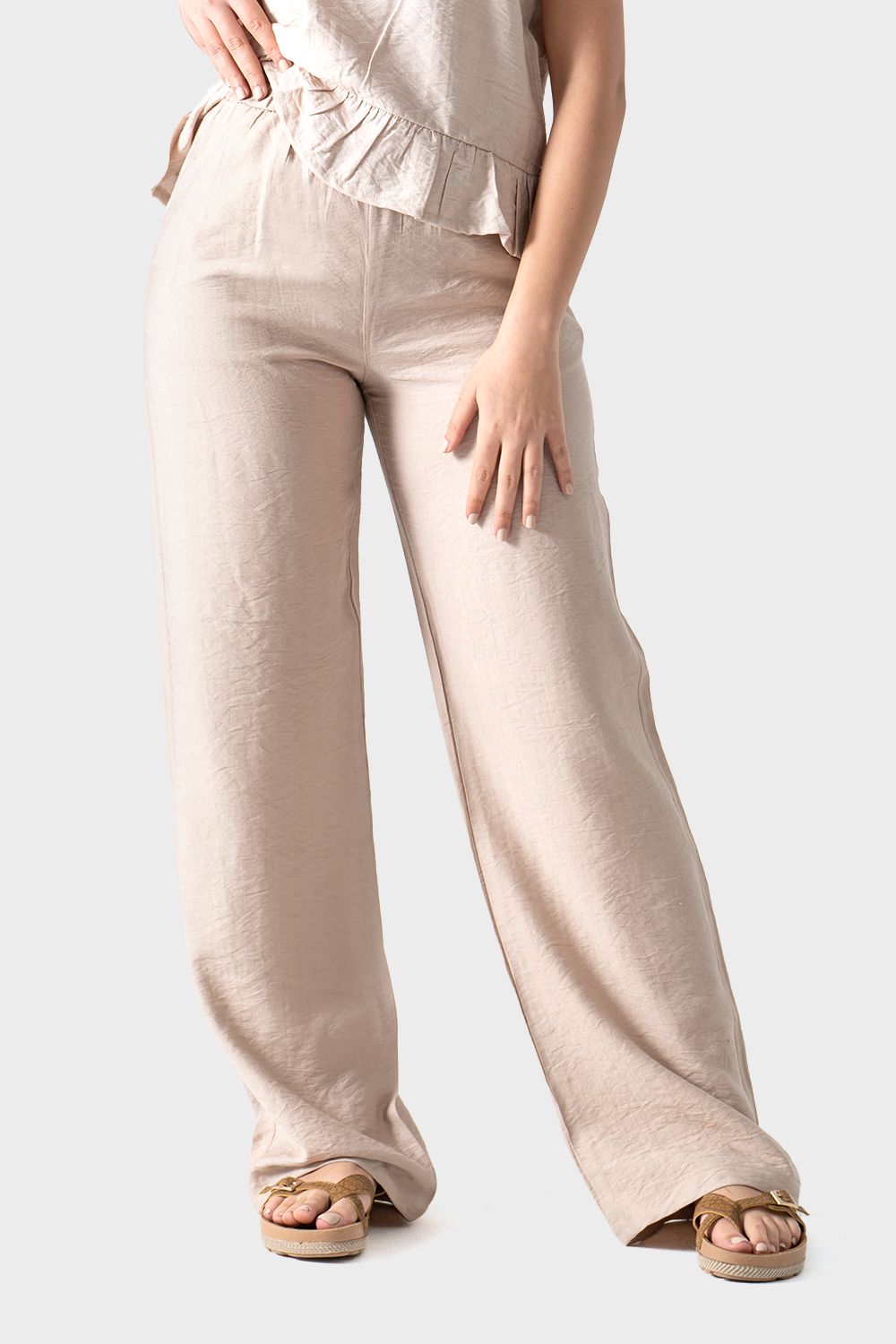 Beige Wide Leg Trousers