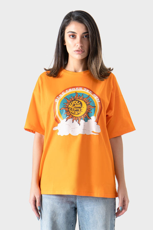 Orange Front Printed T-Shirt