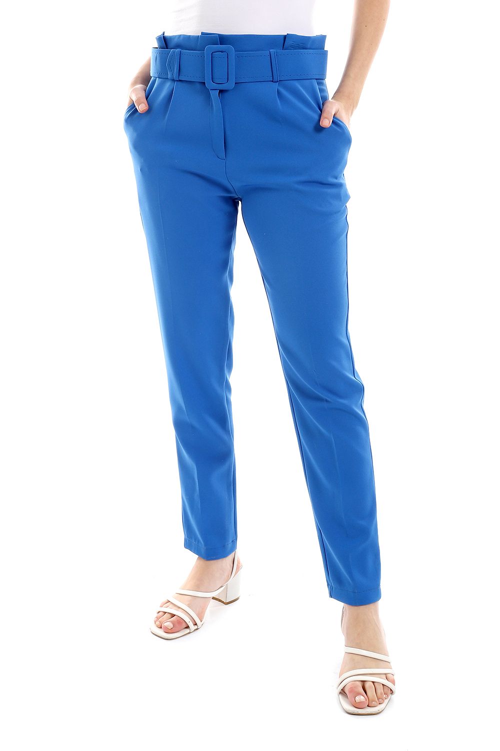 Side Pockets Belted Formal Pants