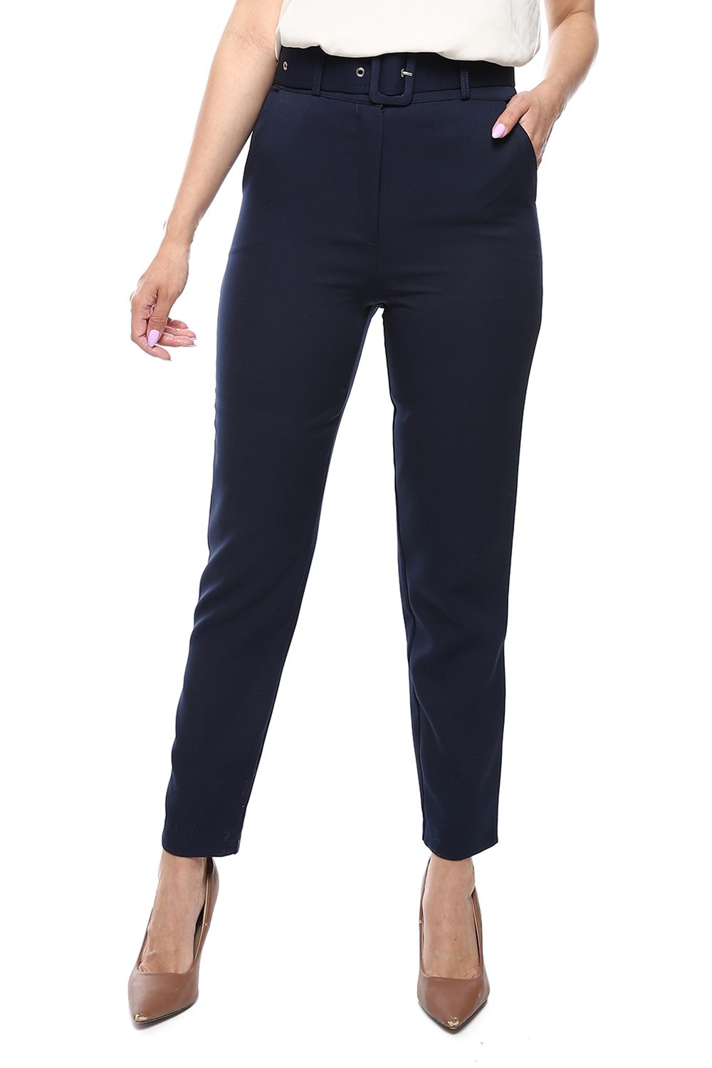Slim Fit Pants with Self Belt