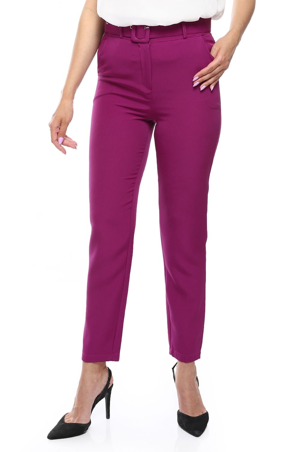 Slim Fit Pants with Self Belt