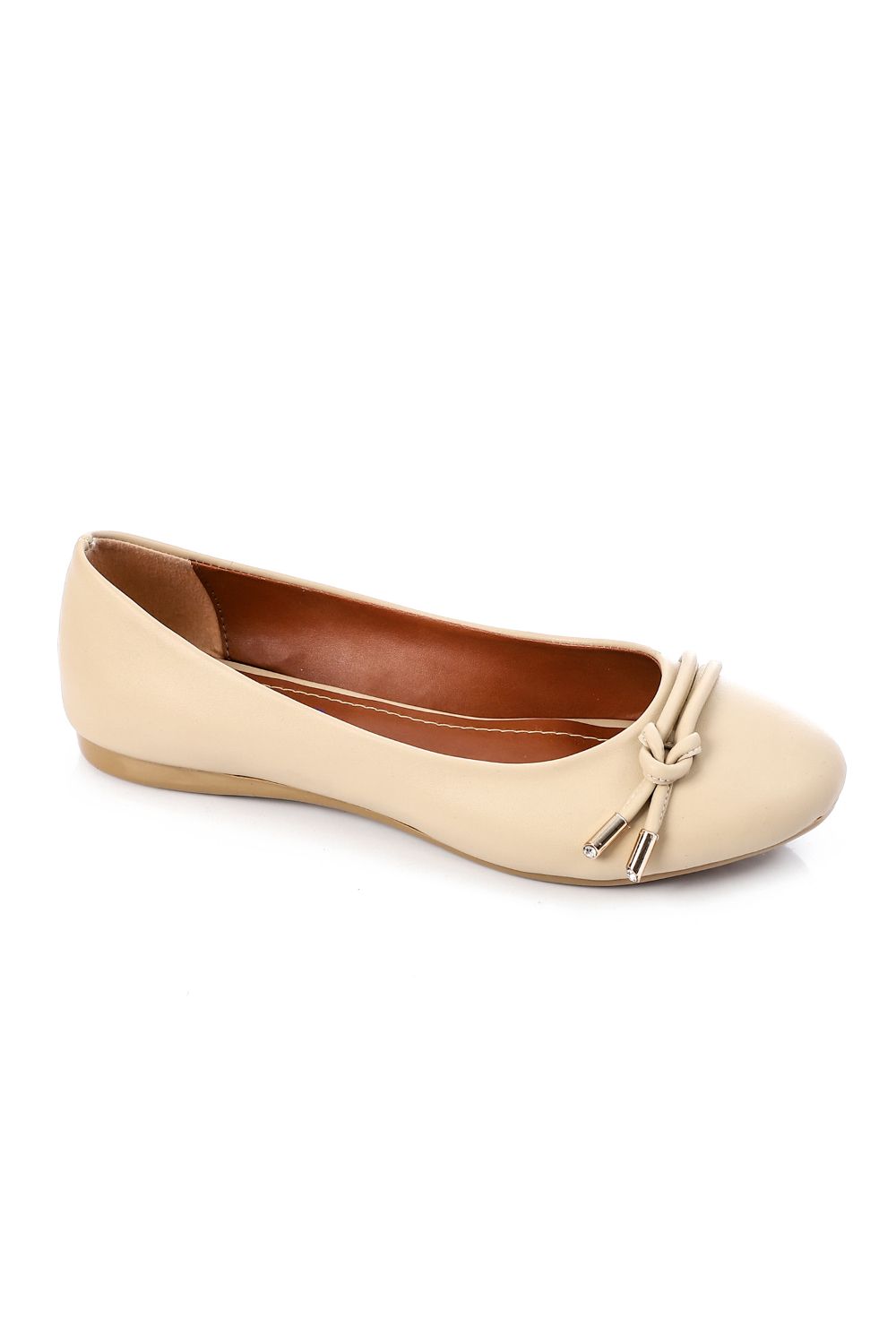 Beige Leather Flat Shoes