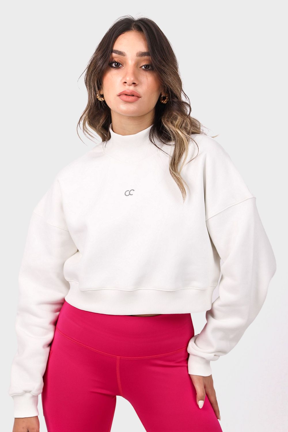 High Neck Crop Sweatshirt - سويت شيرت قصير برقبة عالية
