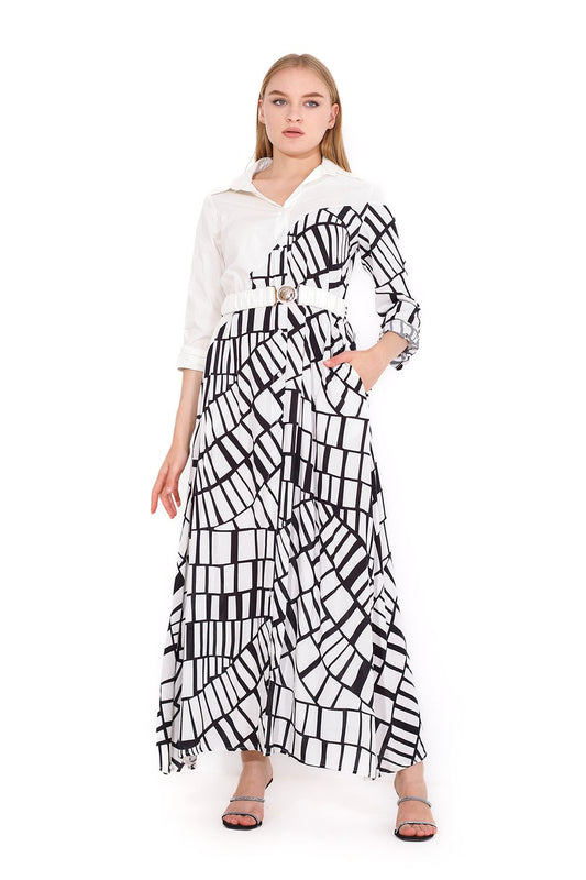 فستان ماكسي بحزام وأزرار