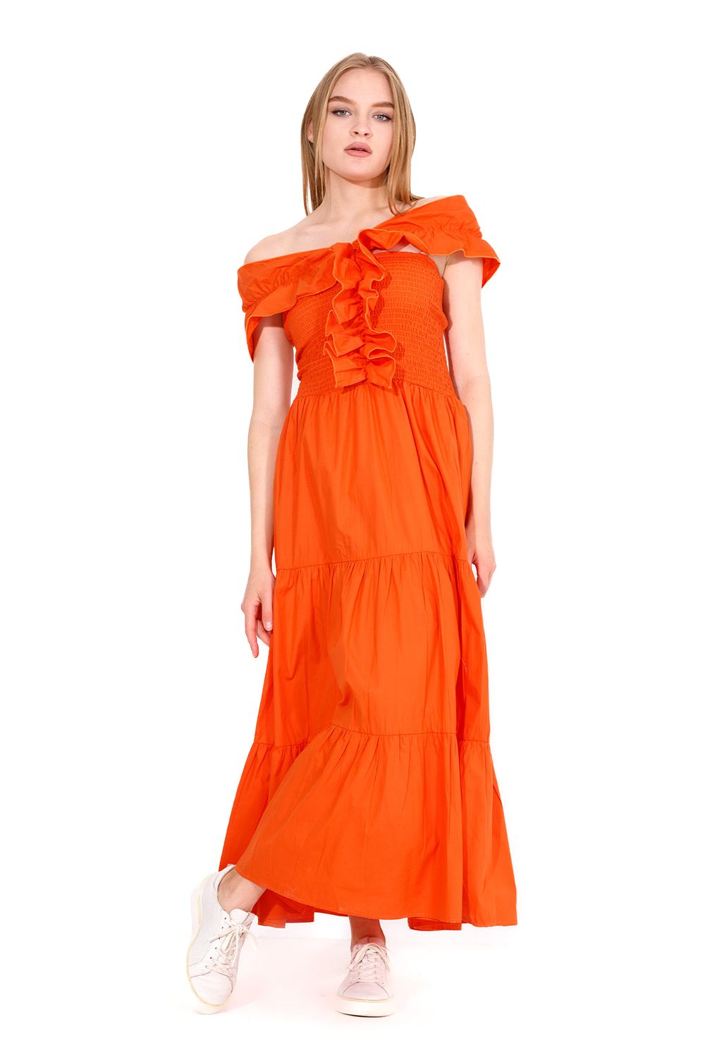 Plain Role Dress with Elastic Part