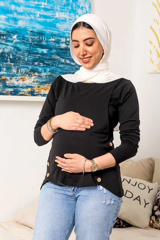 بلوزة للرضاعة والأمومة بفتحة جانبية