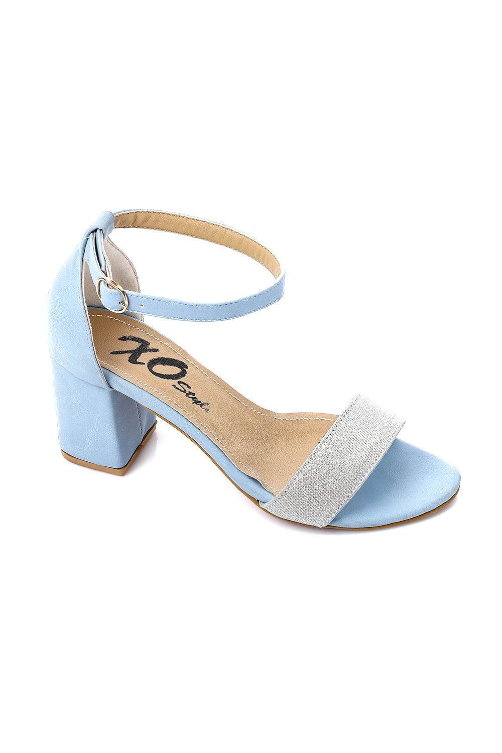 صندل بكعب عالي وإبزيم لامع، أزرق