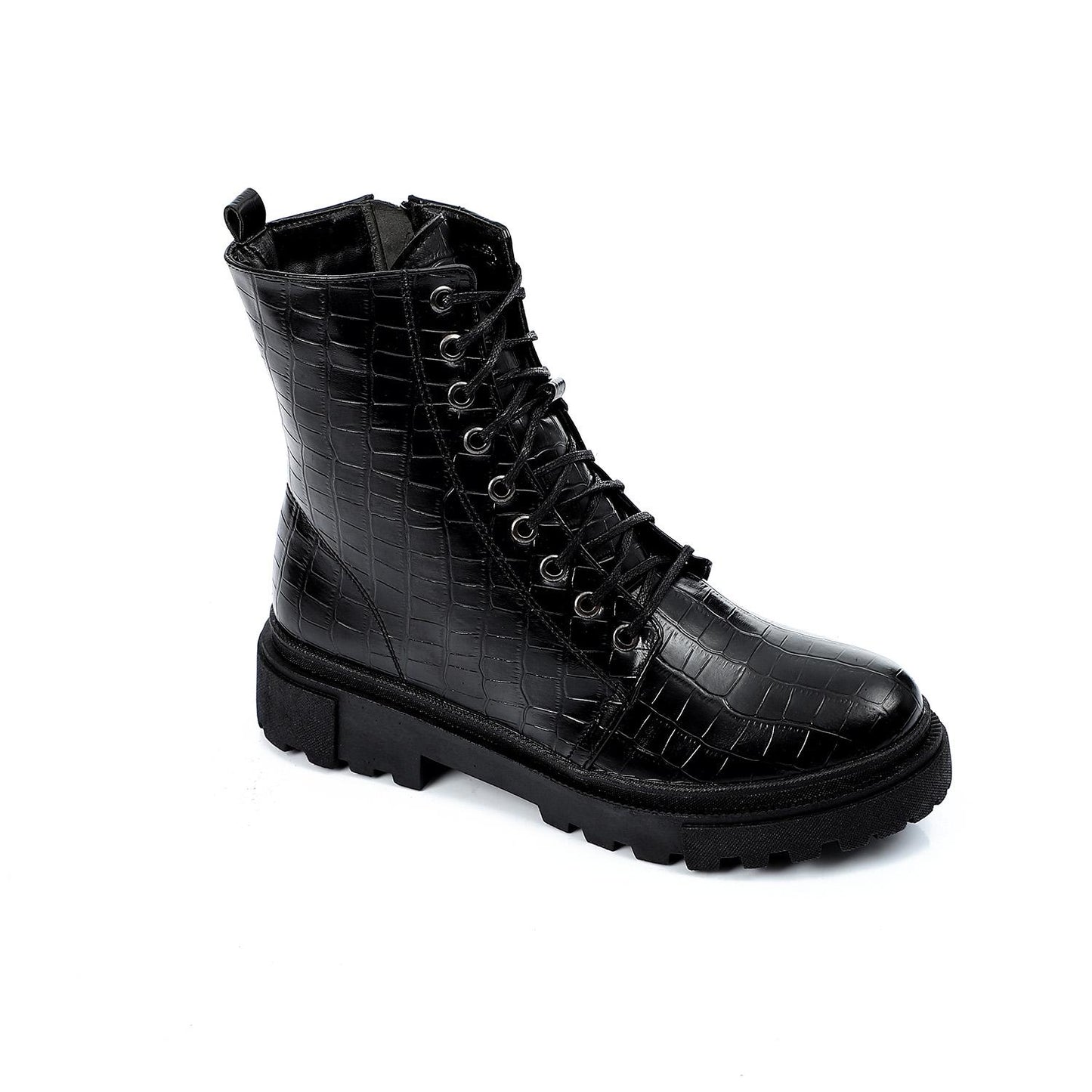 Textured Leather Combat Half Boot