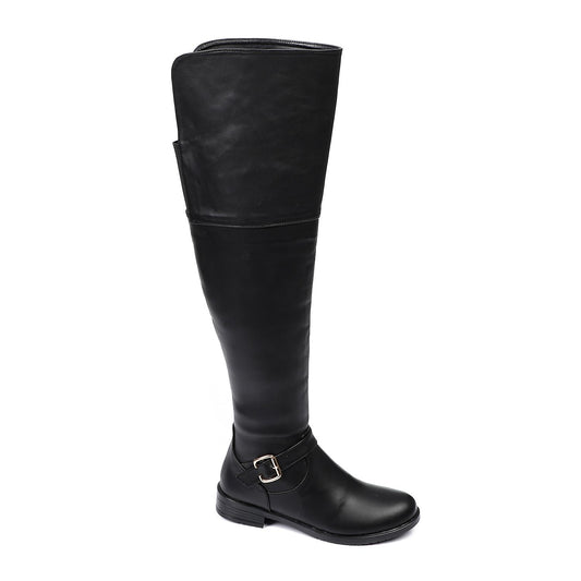 Side Zipper Leather Knee High Boots