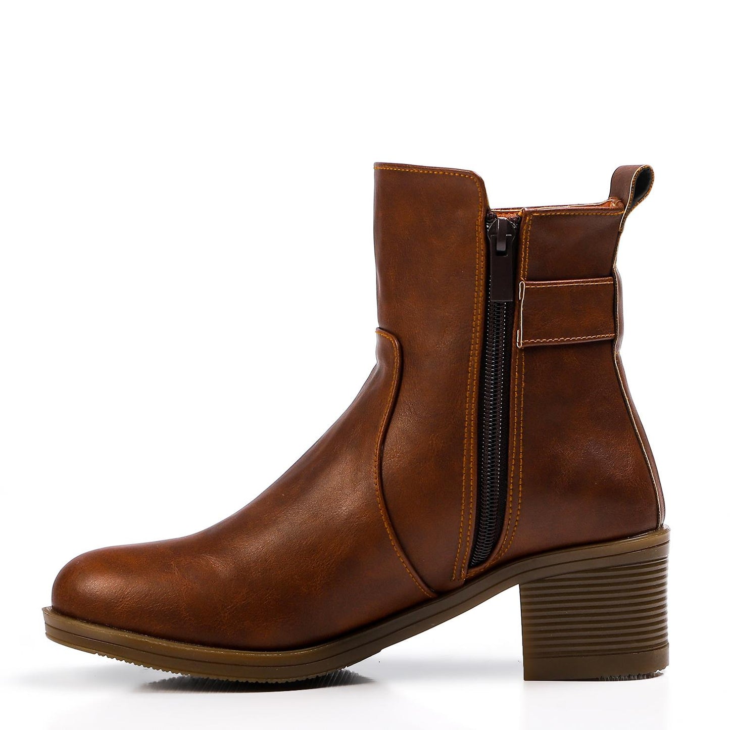Side Buckle Ankle Boot with Block Heel