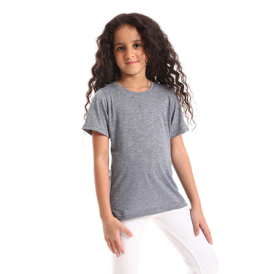 Round Neck Cotton T-shirt for Girls - تي شيرت قطن برقبة دائرية للبنات
