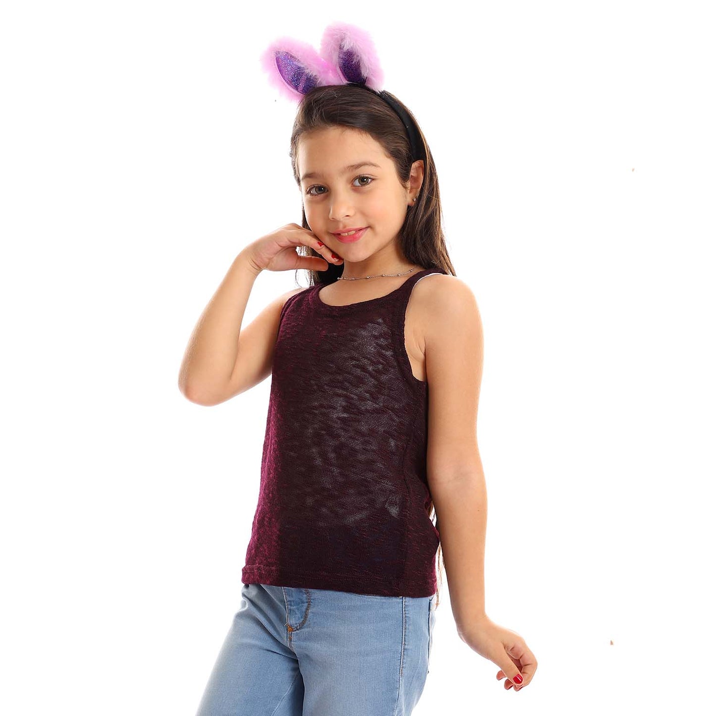 Girls Self Pattern Tank Top - تانك توب للبنات بنقشة ذاتية