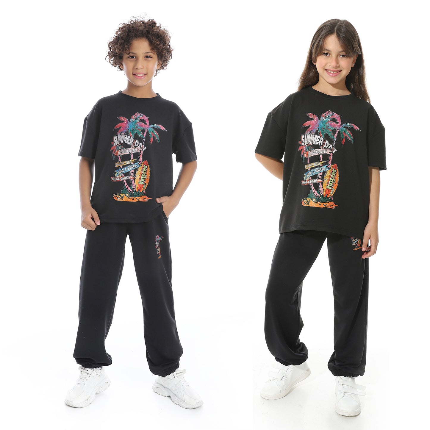 Front-Printed Pajama Set with Pants for Kids