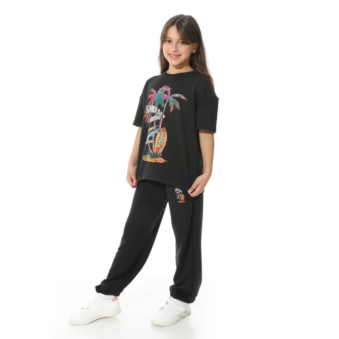 Front-Printed Pajama Set with Pants for Kids