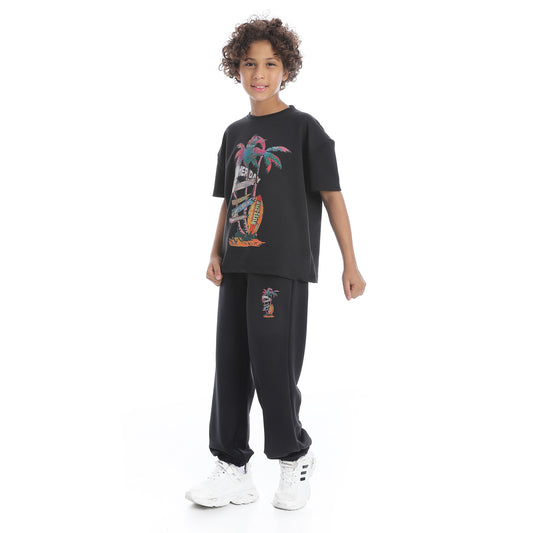 Front-Printed Pajama Set with Pants for Teenagers