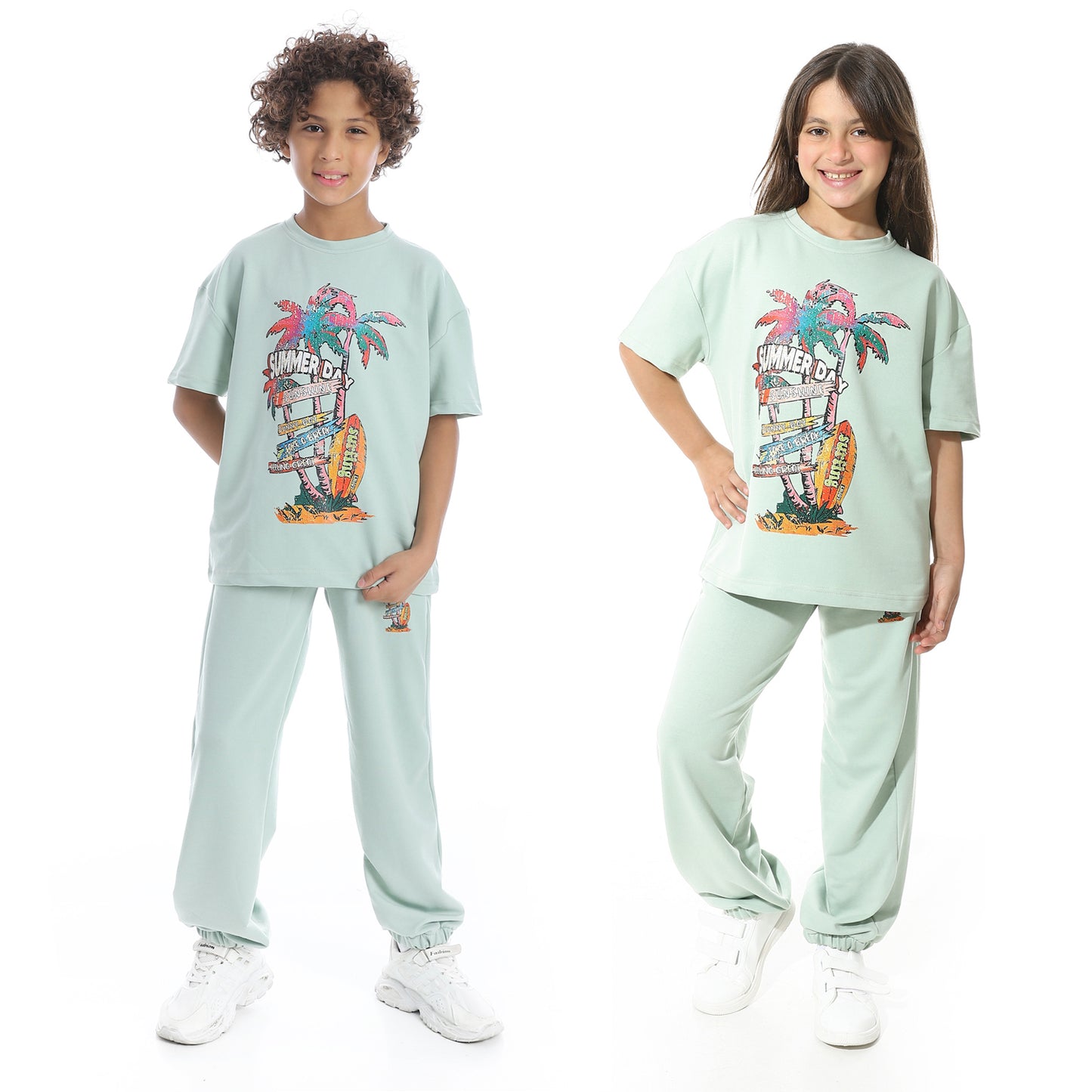 Front-Printed Pajama Set with Pants for Kids