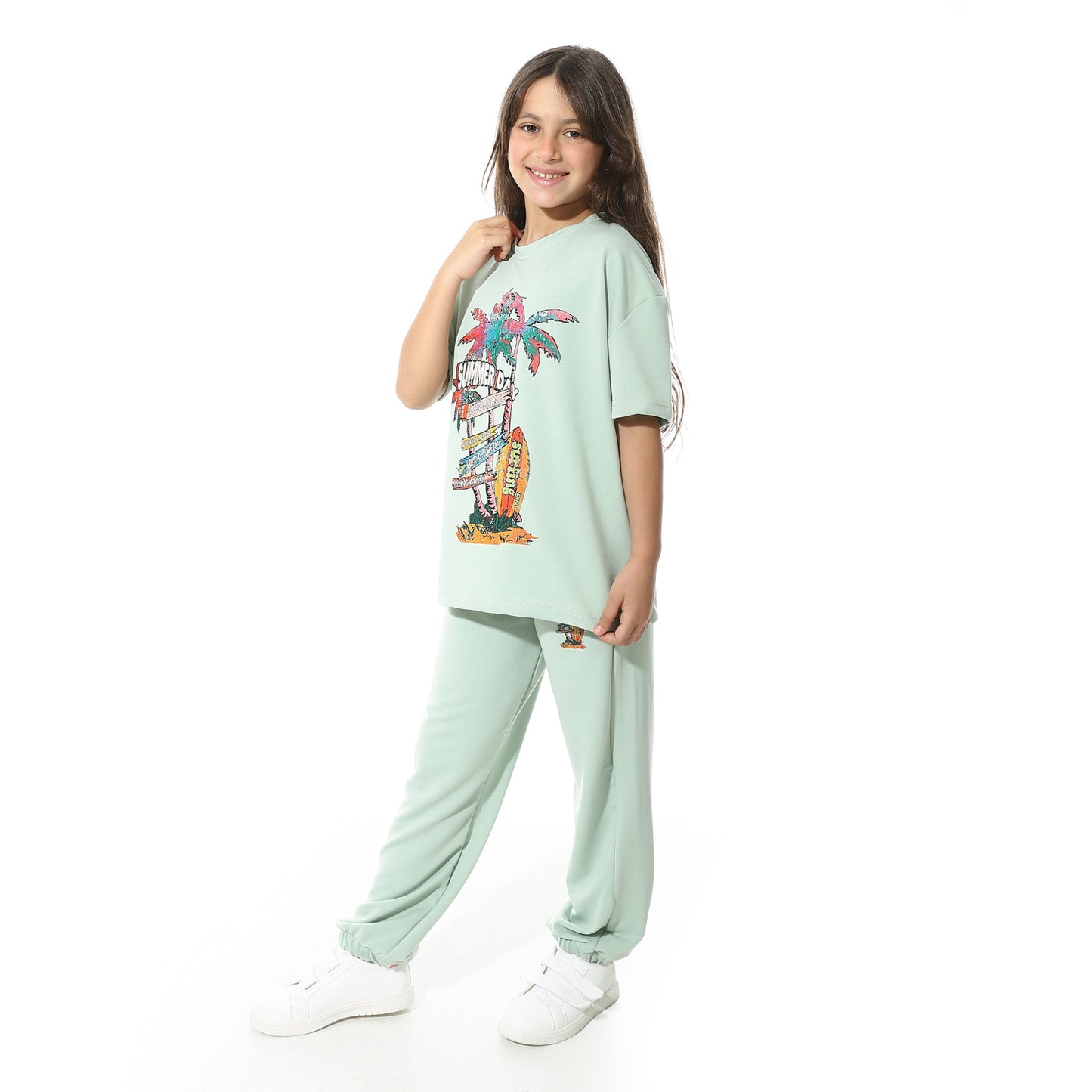 Front-Printed Pajama Set with Pants for Kids