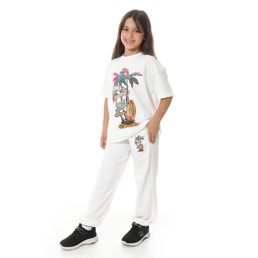 Front-Printed Pajama Set with Pants for Teenagers