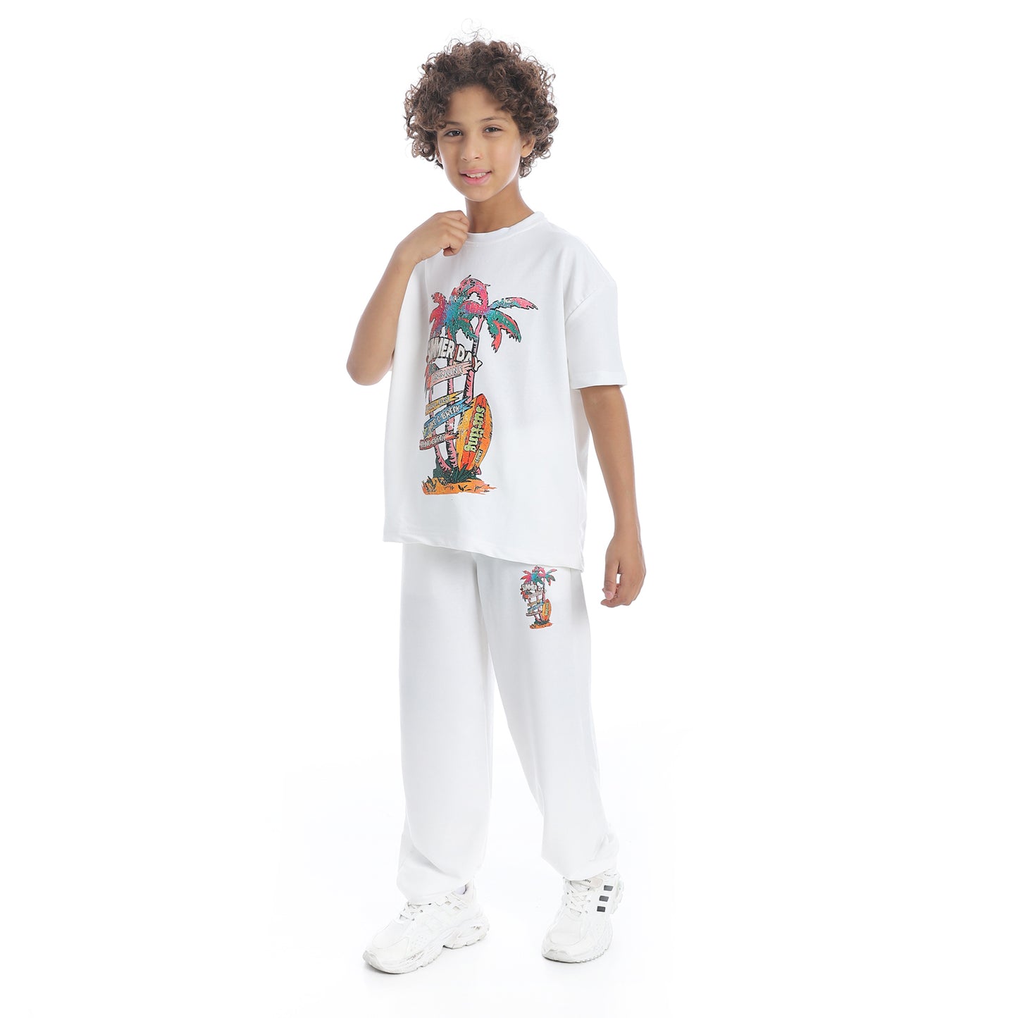 Front-Printed Pajama Set with Pants for Kids
