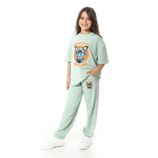 Half Sleeves Printed Dog Pajama Set for Teenagers
