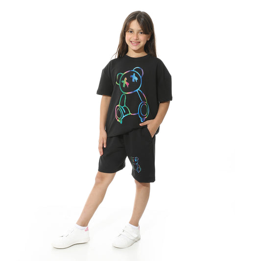 Bear Printed Pajama Set with Short for Teenagers