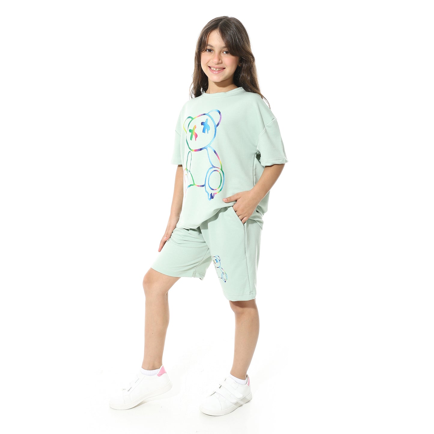 Bear Printed Pajama Set with Short for Teenagers