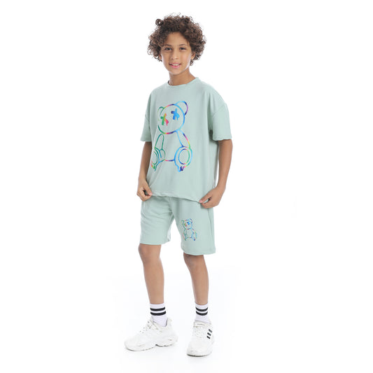Bear Printed Pajama Set with Short for Teenagers