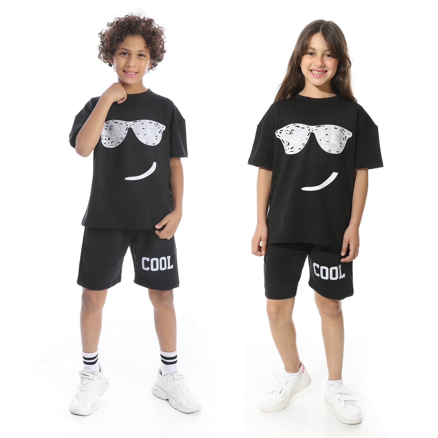 Smiley Glasses Printed Pajama Set with Short for Kids