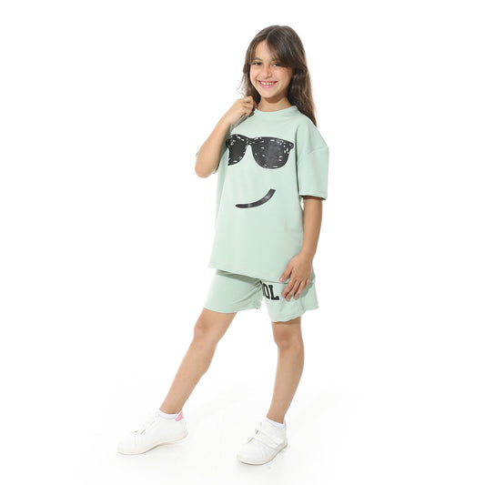 Smiley Glasses Printed Pajama Set with Short for Teenagers