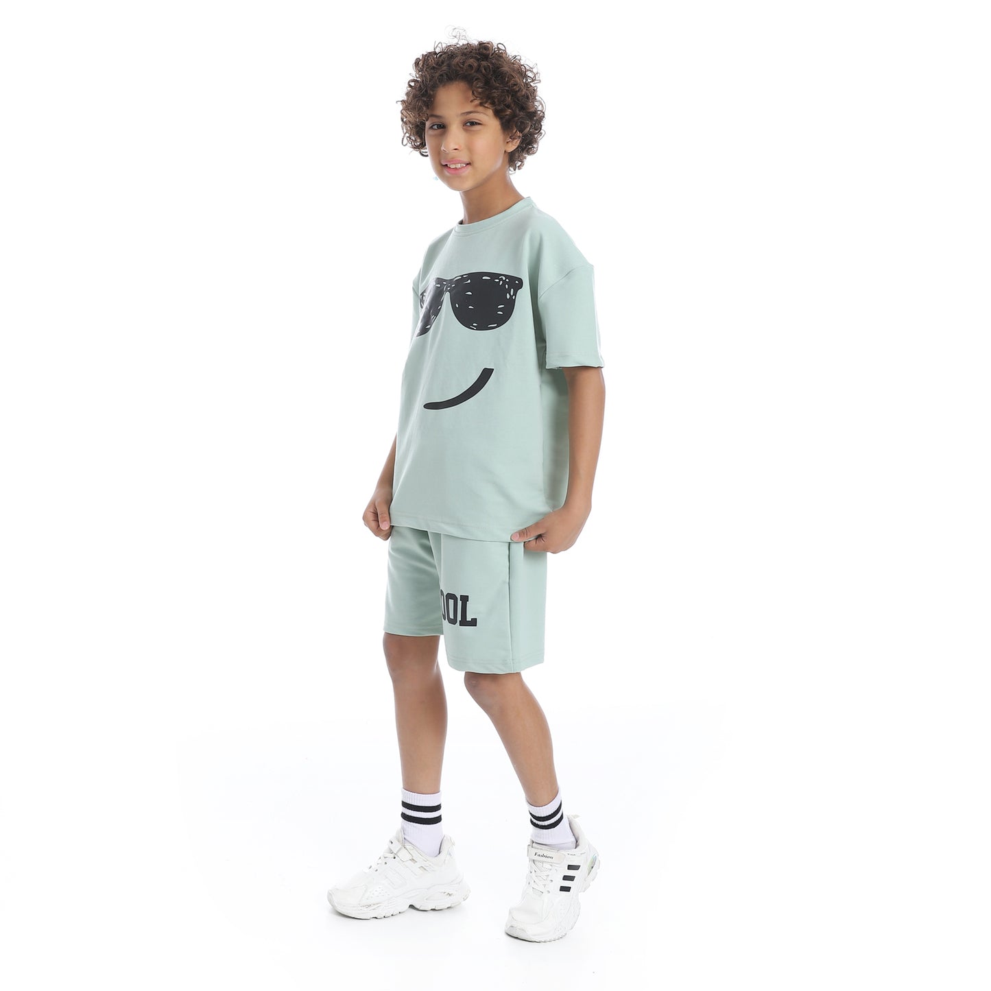 Smiley Glasses Printed Pajama Set with Short for Kids