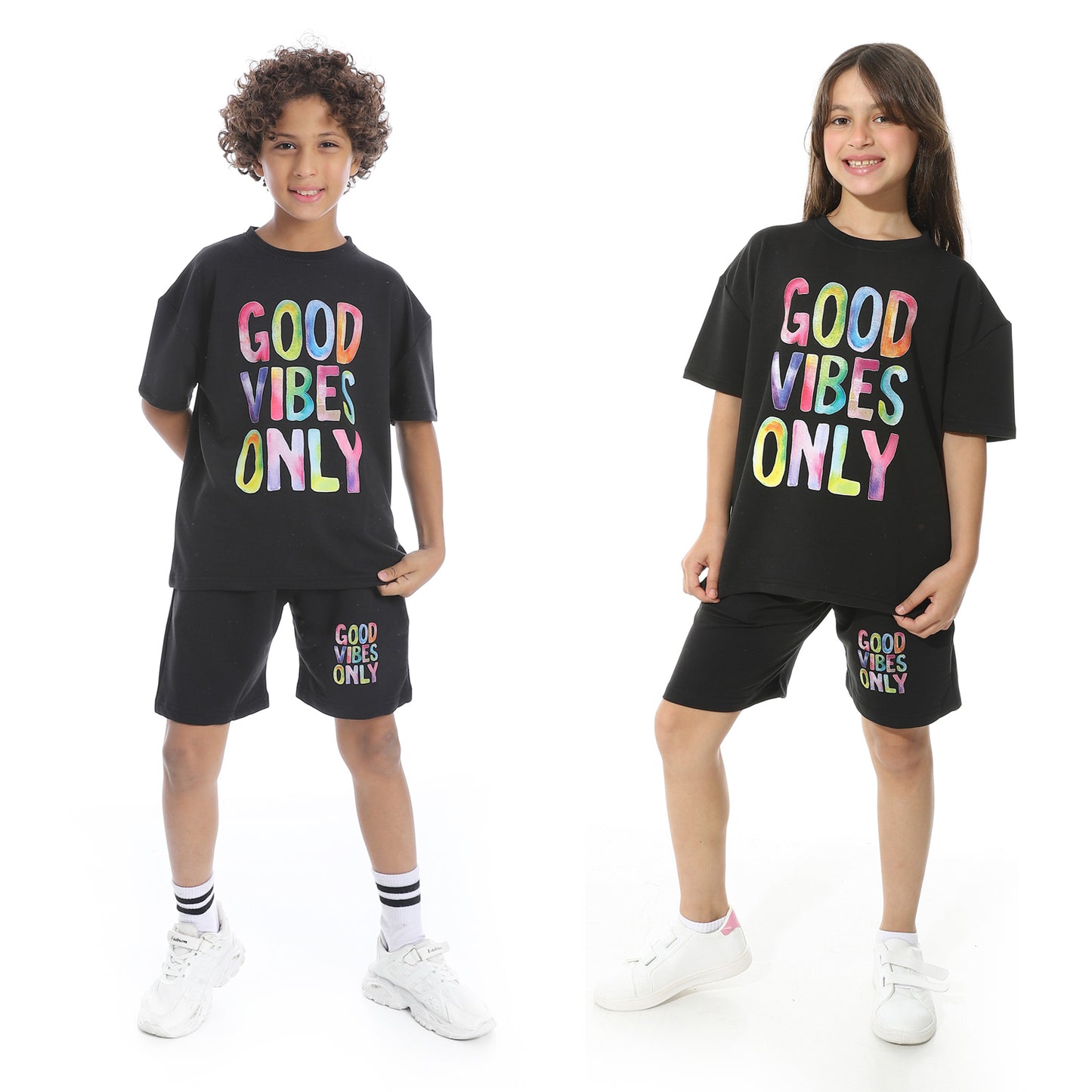 "Good Vibes Only" Printed Pajama Set for Kids