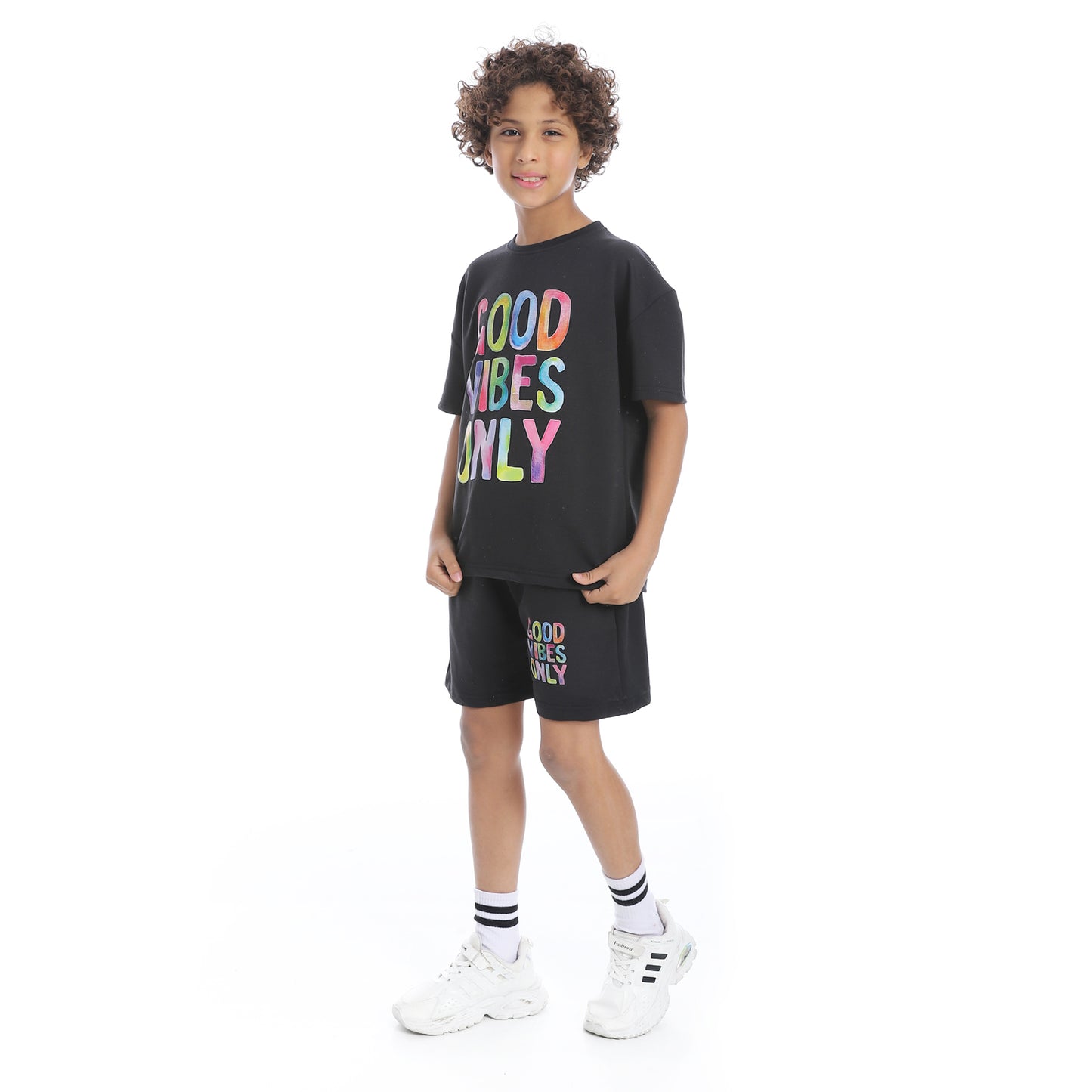 "Good Vibes Only" Printed Pajama Set for Kids