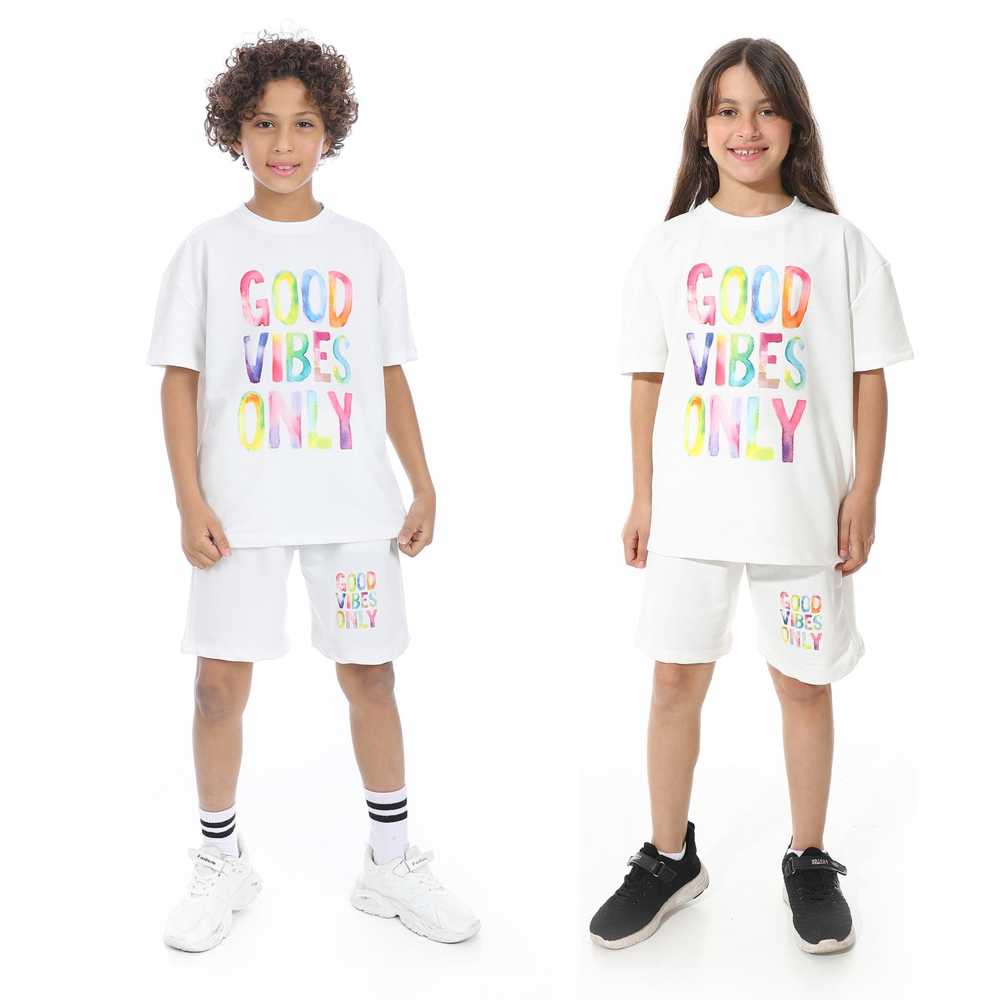 "Good Vibes Only" Printed Pajama Set for Kids