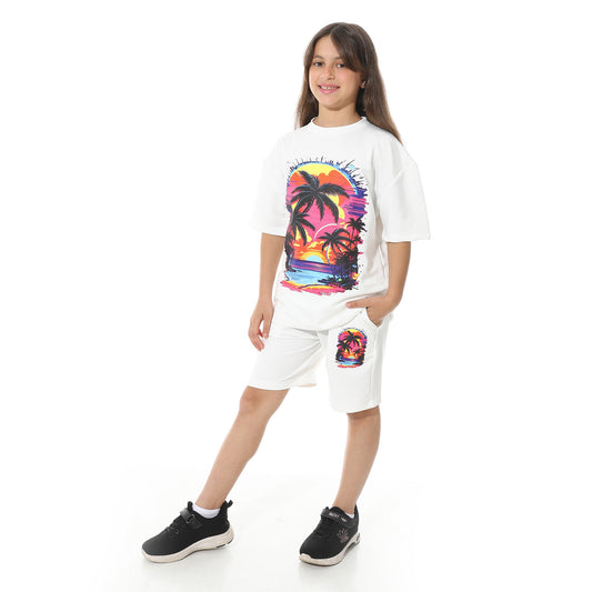 Palm Trees Printed Short Pajama Set for Kids