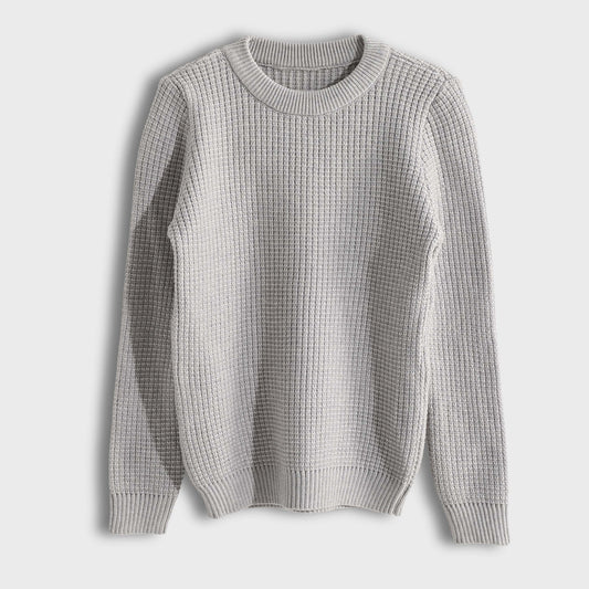 Pullover Round Neck Plain Biscuit - بلوفر بياقة دائرية وطبعة بسكويت سادة