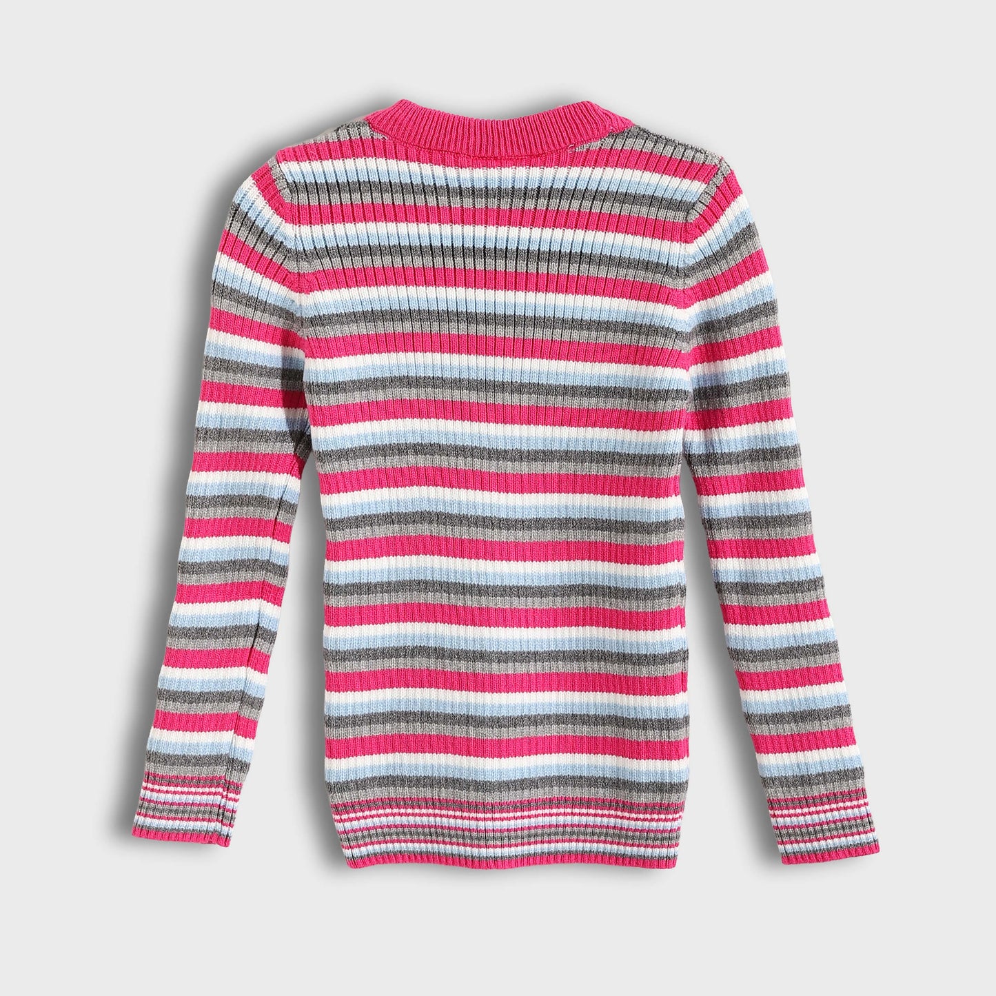Girls Round Neck Striped Pullover