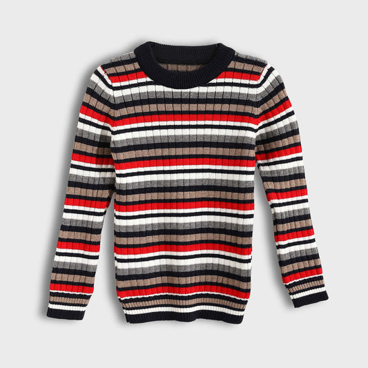 Boys Round Neck Striped Pullover