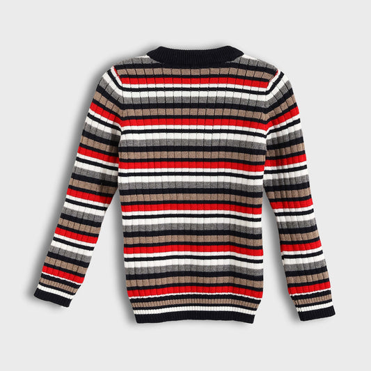 Boys Round Neck Striped Pullover