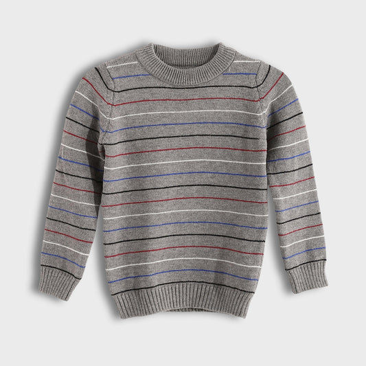Boys Round Neck Thin Strips Pullover