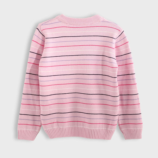 Girls Round Neck Thin Strips Pullover