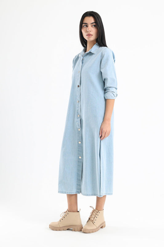 Denim Shirt Dress with Slits