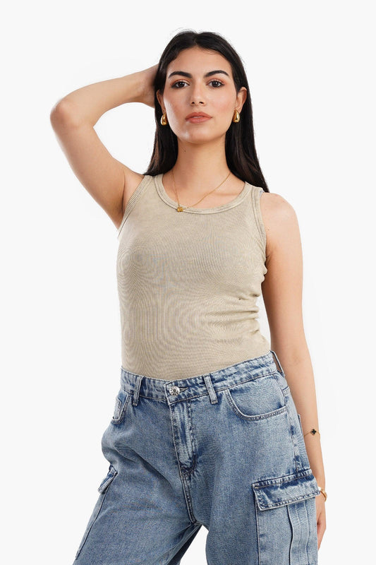 Plunge Neck Ribbed Top