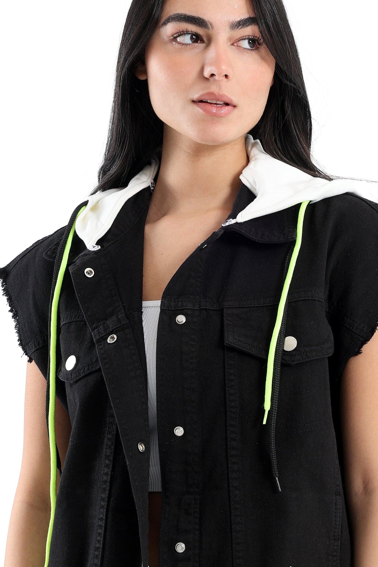 Denim Vest with Hooded Collar