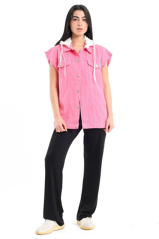 Denim Vest with Hooded Collar