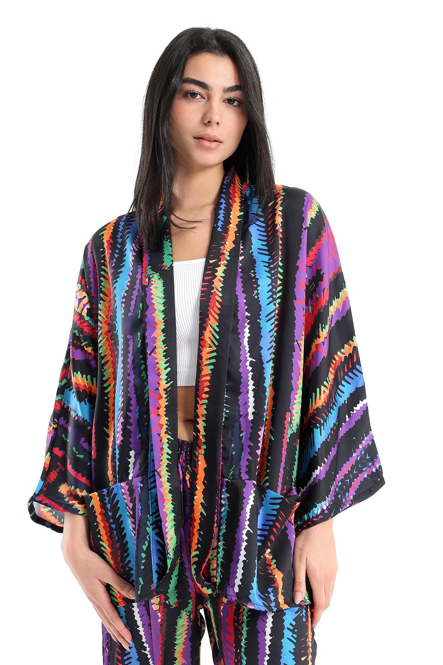 Retro Pattern Satin Kimono