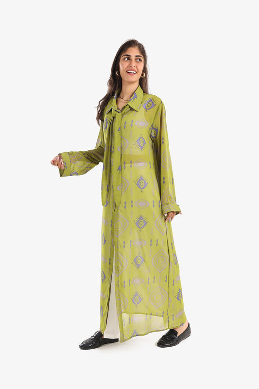 Tie Neck Printed Shirt Dress