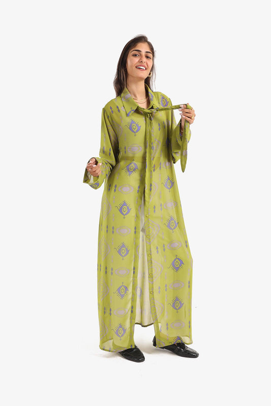 Tie Neck Printed Shirt Dress
